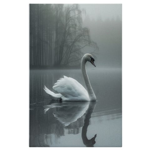 Lebăda Singuratică pe Apa Limpede a Lacului - Melancolie pe Lac, Marime 40x25CM