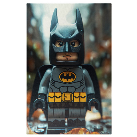 Personaje Desene Animate - Tablou Canvas: Lego Jocul cu Baatman Apărarea Orașului Ploaua Frunze pe Strada Udă Pictura Digitala 40x25CM