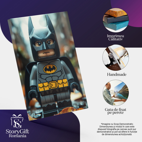 Tablou Canvas: Lego Jocul cu Baatman Apărarea Orașului Ploaua Frunze pe Strada Udă Pictura Digitala 40x25CM [2]