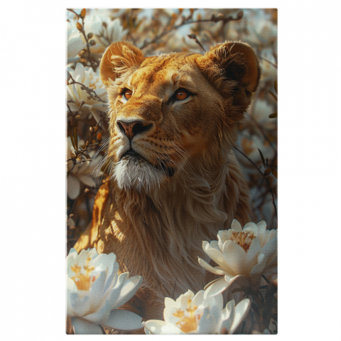 Flori - Leoaica în Magia Naturii - Pictură Digitală cu Flori Albe, Marime 40x25CM