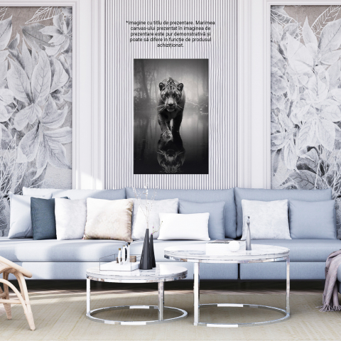 Tablou Canvas:  Leoaica in padure - apa serioasa focusata b&w Pictura Digitala 70x50CM [3]