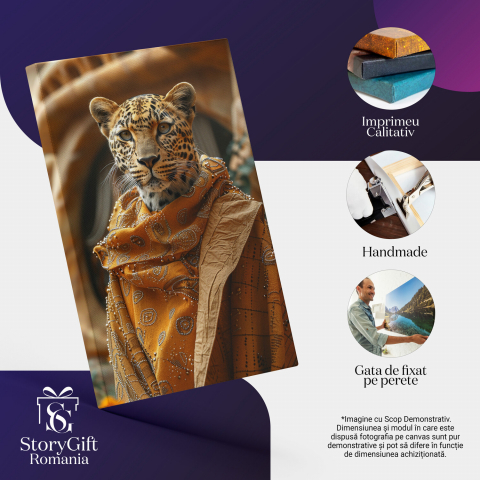 Tablou Canvas Leopard Îmbrăcat în Robă Aurie cu Mărgele, Marime 40x25CM [1]