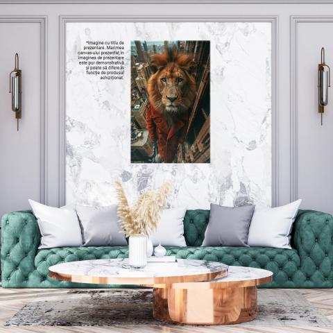 Leu Elegant în Palton Lung Roșu - Pictură Digitală, Marime 40x25CM [2]