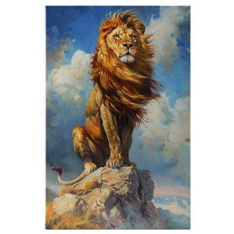 Animale - Leul Regele Junglei - Tablou Canvas cu Privire Gânditoare, Marime 40x25CM