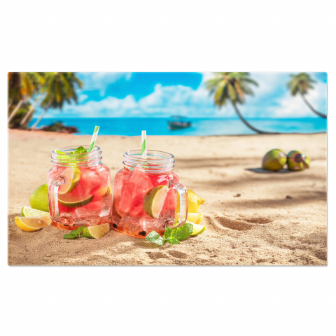 Băuturi - Limonada cu Pepene Roșu pe Plajă: O Băutură Răcoritoare pentru Vară, Marime 40x25CM