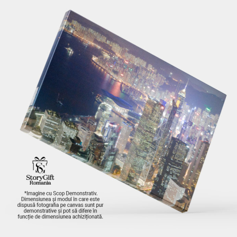 Tablou Canvas Linia Orizontului Hong Kong la Amurg, IFC Tower, Hong Kong, orizont, amurg 2395 40x25CM [3]