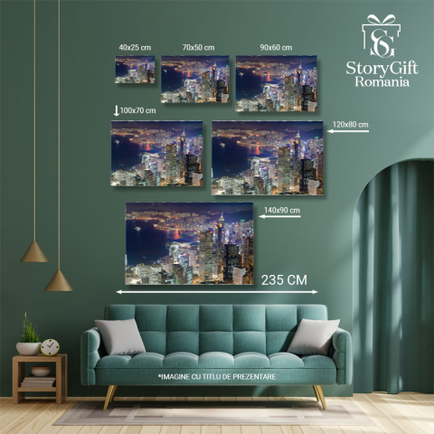 Tablou Canvas Linia Orizontului Hong Kong la Amurg, IFC Tower, Hong Kong, orizont, amurg 2395 40x25CM [4]