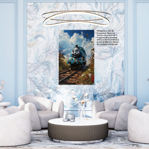 Tablou Canvas:  Locomotiva Thomas aflata pe sine in pustietate pornit in cautarea noii aventuri-pentru Iubitorii de desene animate Pictura Digitala 40x25CM [1]