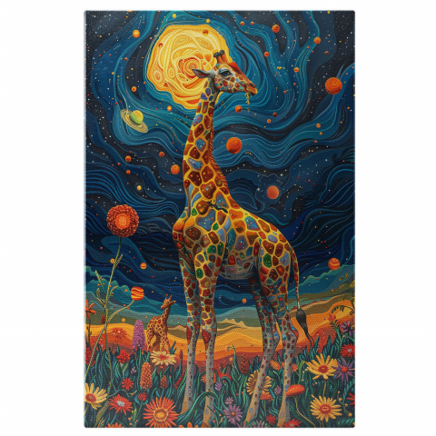 Animale - Tablou Canvas Lumea Colorată a Girafelor, Marime 40x25CM