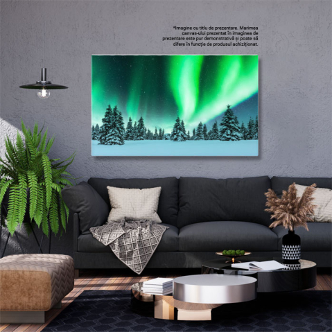 Tablou Canvas Luminile Nordului in Padurea de Iarna, Aurora Boreala, Peisaj Nordic, Munti Albastri 3361 40x25CM [2]