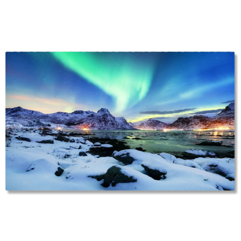 Aurora Boreală - Tablou Canvas Luminile Nordului pe Insulele Lofoten, Norvegia, Calatorie, Aurore Boreale, Reflectie 3350 40x25CM