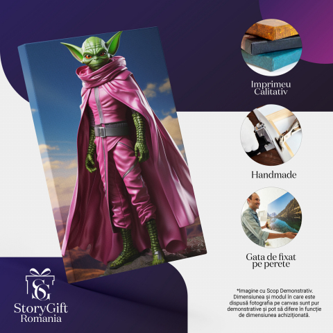 Maestrul Yoda în Costum Roz în Desert - O Pictură Digitală Amuzantă, Marime 40x25CM [1]