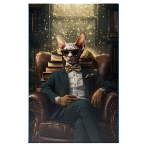 Personalizate cu Animalul Tau -  Tablou Canvas Personalizat Mafiot Elegant Pe FotoliuMarime 140x90CM