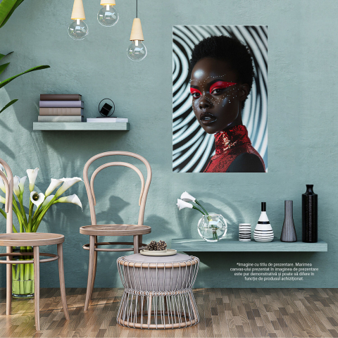 Magia Machiajului Roșu Intens cu Sclipici - Frumusețe Extravagantă în Pictură Digitală, Marime 40x25CM [2]