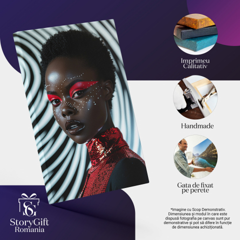 Magia Machiajului Roșu Intens cu Sclipici - Frumusețe Extravagantă în Pictură Digitală, Marime 40x25CM [1]