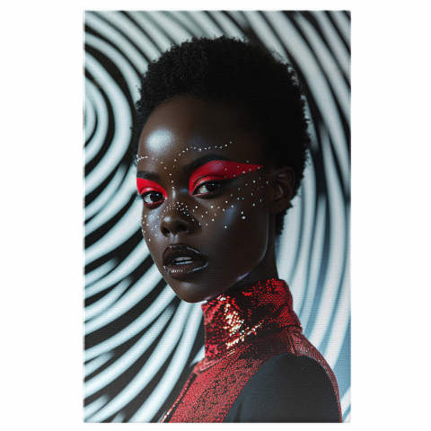 Magia Machiajului Roșu Intens cu Sclipici - Frumusețe Extravagantă în Pictură Digitală, Marime 40x25CM