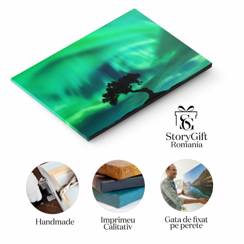 Magie în Pădurea Boreală - Luminile Aurorelor Boreale Dansează Printre Copaci, Marime 40x25CM [1]