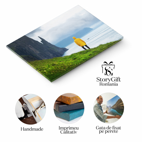 Tablou Canvas Magie la Trollkonufingur, Faroe: Stânci, Mare și Locuri Mitice, Marime 40x25CM [1]