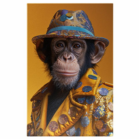 Maimuța cu Banuți Strălucitori pe Paltonul Galben - Pictură Digitală, Marime 40x25CM