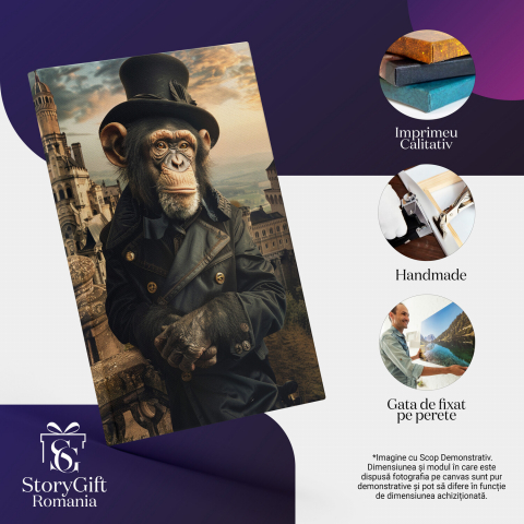 Maimuță cu Palarie și Haină Albastră - Tablou Canvas Digital, Marime 40x25CM [1]