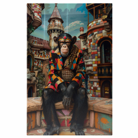 Maimuta Indiana cu Sacou Colorat - Tablou Canvas Digital, Marime 40x25CM