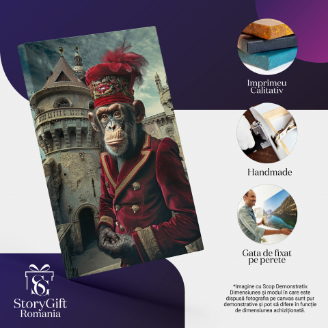 Maimuta Majestică cu Palarie și Pene - Tablou Canvas Digital, Marime 40x25CM [1]