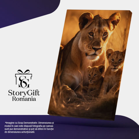 Tablou Canvas:  Mama leoaica si puii ei - grija materna protectie salbaticie Pictura Digitala 40x25CM [4]