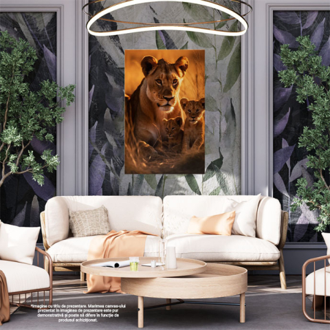 Tablou Canvas:  Mama leoaica si puii ei - grija materna protectie salbaticie Pictura Digitala 40x25CM [1]
