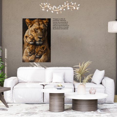 Tablou Canvas:  Mama Leu isi Imbratiseaza Micii Lei Afectiune si Iubire, Imbratisare de Familie si Protectie Pictura Digitala 100x70CM [3]