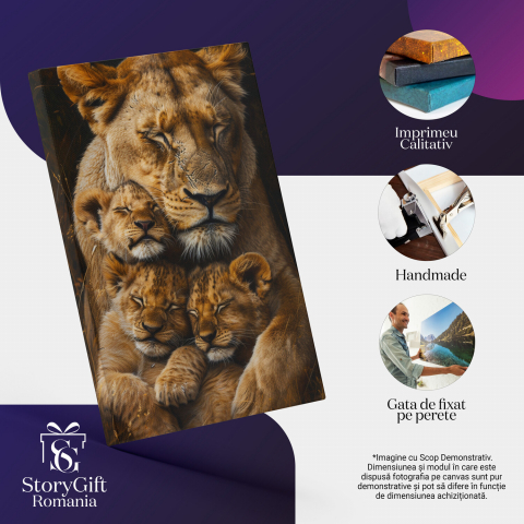 Tablou Canvas - Mama Leu și Micii Lei în Îmbrățișare, Marime 40x25CM [1]