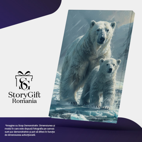 Tablou Canvas:  Mama si Puiul , doi Ursu Polari Suparati care stau in Ninsoare pe Apa Inghetata  Pictura Digitala 40x25CM [4]