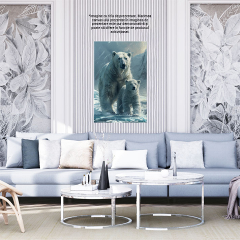 Tablou Canvas:  Mama si Puiul , doi Ursu Polari Suparati care stau in Ninsoare pe Apa Inghetata  Pictura Digitala 40x25CM [1]