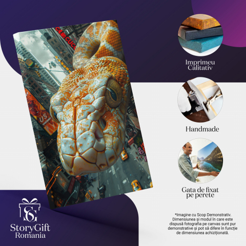 Marele Șarpe Alb-Portocaliu cu Ochii Îngrozitori Printre Blocuri - Pictură Digitală, Marime 40x25CM [1]