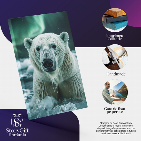 Urs Polar Alb cu Blană Udată în Apă Înghețată, Privind Cerul Înstelat, Marime 40x25CM [1]