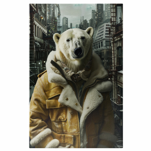 Urs Polar Alb în Haină Groasă Galbenă – Pictură Digitală, Marime 40x25CM