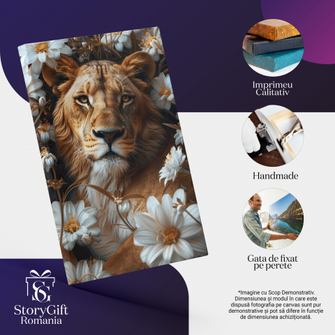 Masculul Leu, Regele Junglei cu Privire Înspăimântătoare și Ochii Ageri - Pictură Digitală, Marime 40x25CM [1]