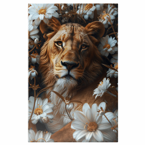 Masculul Leu, Regele Junglei cu Privire Înspăimântătoare și Ochii Ageri - Pictură Digitală, Marime 40x25CM