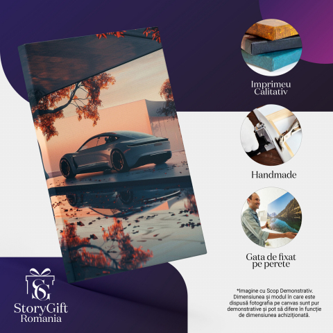 Mașină Albă de Lux lângă Piscină - Tablou Canvas Elegant, Marime 90x60CM [1]