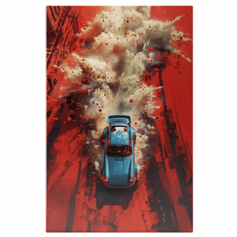 Tablou Canvas Mașină Albastră cu Viteza pe Nisip Roșu, Marime 40x25CM