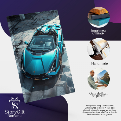 Lamborghini Albastră cu Două Locuri și Interior Negru, Marime 40x25CM [1]