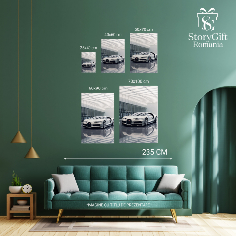 Bugatti Alb – Pictură Digitală a unei Mașini de Lux, Marime 40x25CM [2]