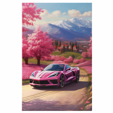 Corvette pe Soția Montană cu Vegetație Roz, Marime 40x25CM