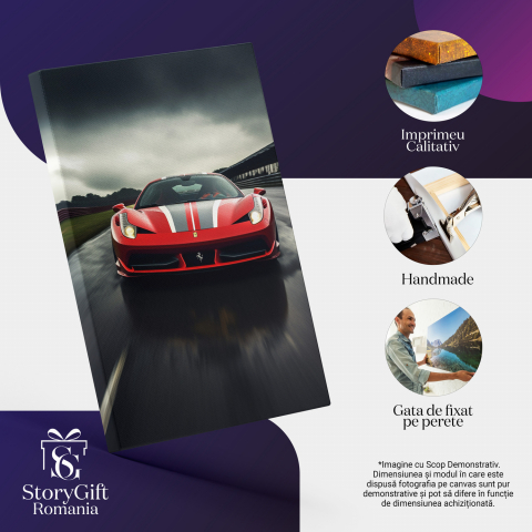 Tablou Canvas Mașină de Lux Ferrari în Viteză, Marime 40x25CM [1]