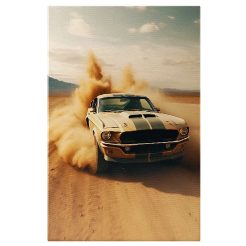 Vehicule - Tablou Canvas:  Masina Dodge pe teren - mult praf viteza Pictura Digitala 40x25CM