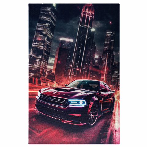 Mașina într-un Oraș Aglomerat - Neon Noapte - Pictură Digitală, Marime 40x25CM