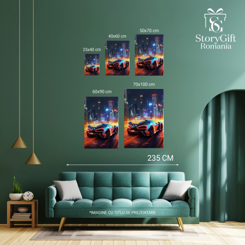 Tablou Canvas McLaren Văzut din Spate pe Strada Noaptea | Pictură Digitală, Marime 40x25CM [2]