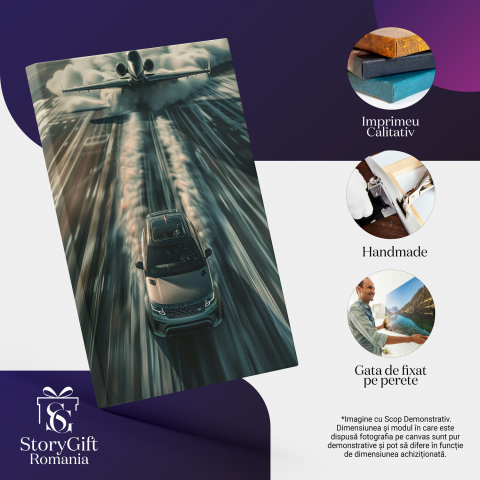 Gray Range Rover in Front of an Airplane Ready for Takeoff – Digital Art, Marime 40x25CM [1]