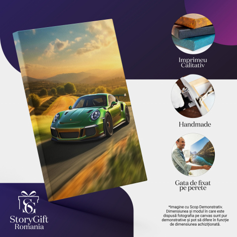 Tablou Canvas Porsche Viteză pe Șosea Verde, Marime 40x25CM [1]