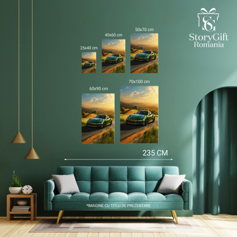 Tablou Canvas Porsche Viteză pe Șosea Verde, Marime 40x25CM [2]