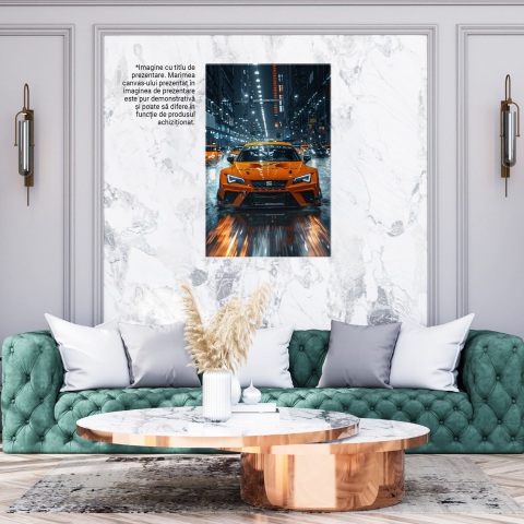 Mașină Sport Seat Portocalie pe Stradă Ploioasă, Marime 40x25CM [2]